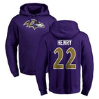Kooe B.Ravens #22 Derrick Henry Player Purple Salute to Service Pullover Hoodie Stitched Jerseys