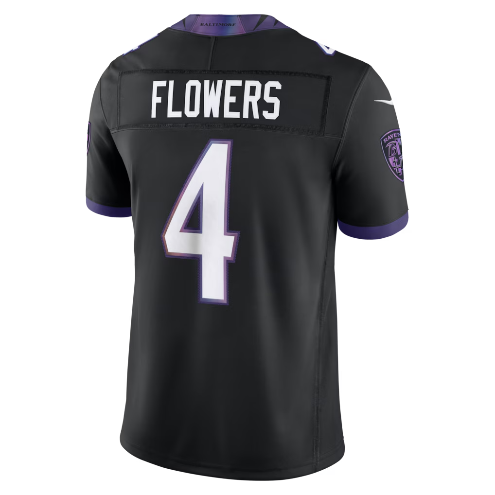 Kooe B.Ravens #4 Zay Flowers Black Alternate Alternate Vapor F.U.S.E. Stitched Limited Jerseys