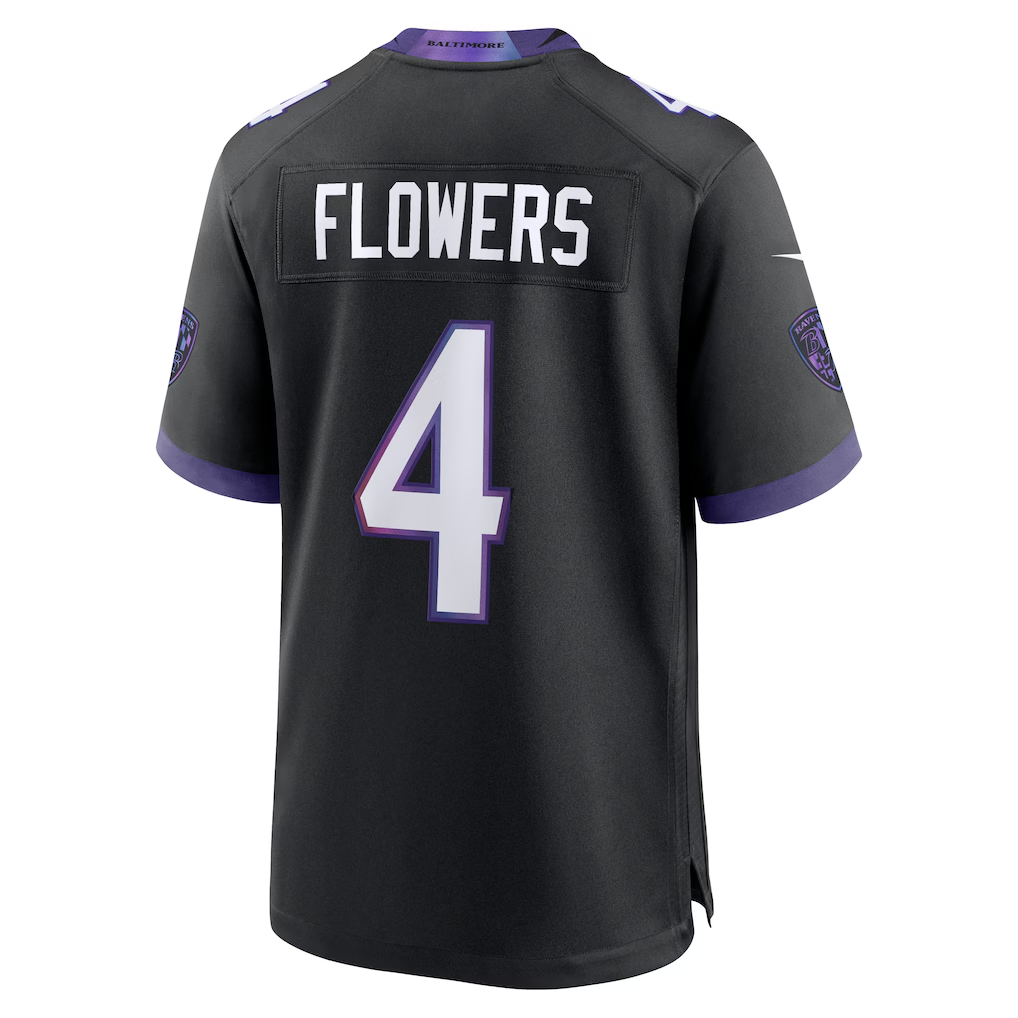 Kooe B.Ravens #4 Zay Flowers Black Alternate Stitched Jerseys