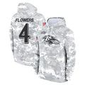 Kooe B.Ravens #4 Zay Flowers Player Arctic Camo Salute to Service Pullover Hoodie Stitched Jerseys