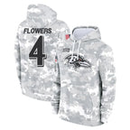 Kooe B.Ravens #4 Zay Flowers Player Arctic Camo Salute to Service Pullover Hoodie Stitched Jerseys