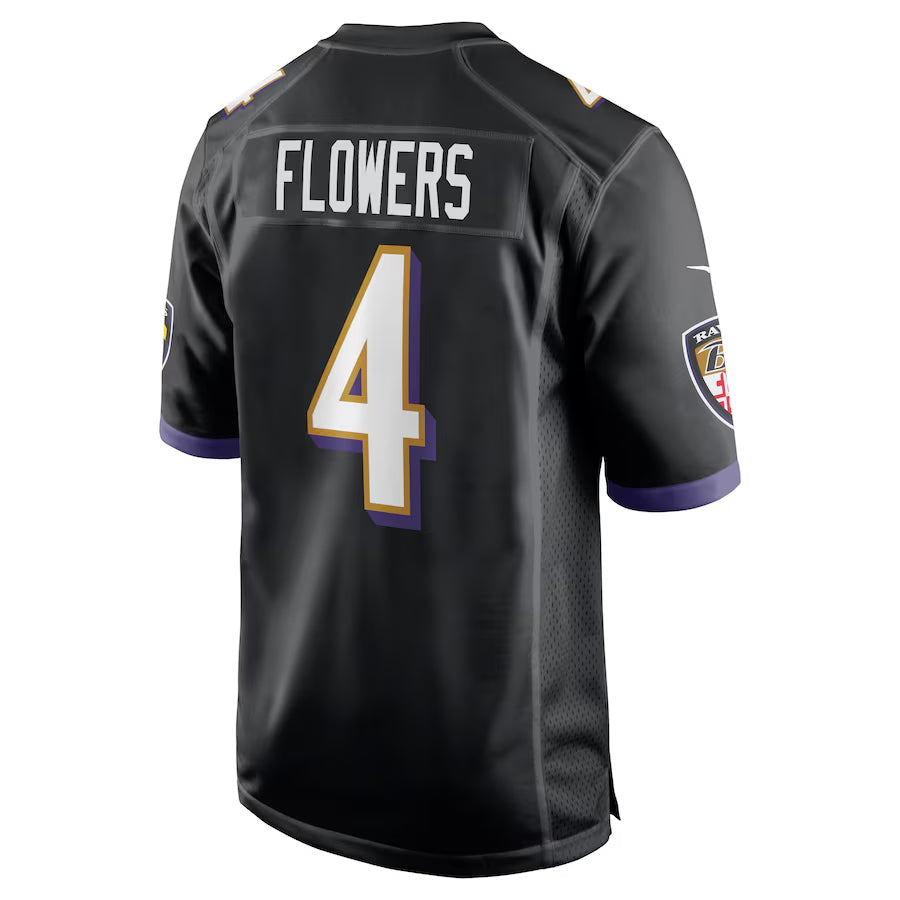 Kooe B.Ravens #4 Zay Flowers Player Black Alternate Home Game Stitched Jerseys