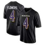 Kooe B.Ravens #4 Zay Flowers Player Black Carbon Fashion Home Game Stitched Jerseys