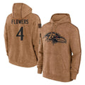Kooe B.Ravens #4 Zay Flowers Player Brown Salute to Service Pullover Hoodie Stitched Jerseys
