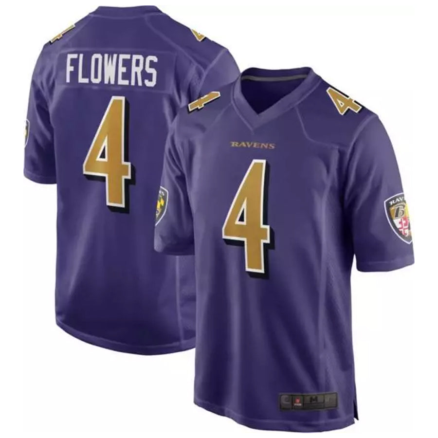Kooe B.Ravens #4 Zay Flowers Player Purple Color Rush Home Game Stitched Jerseys