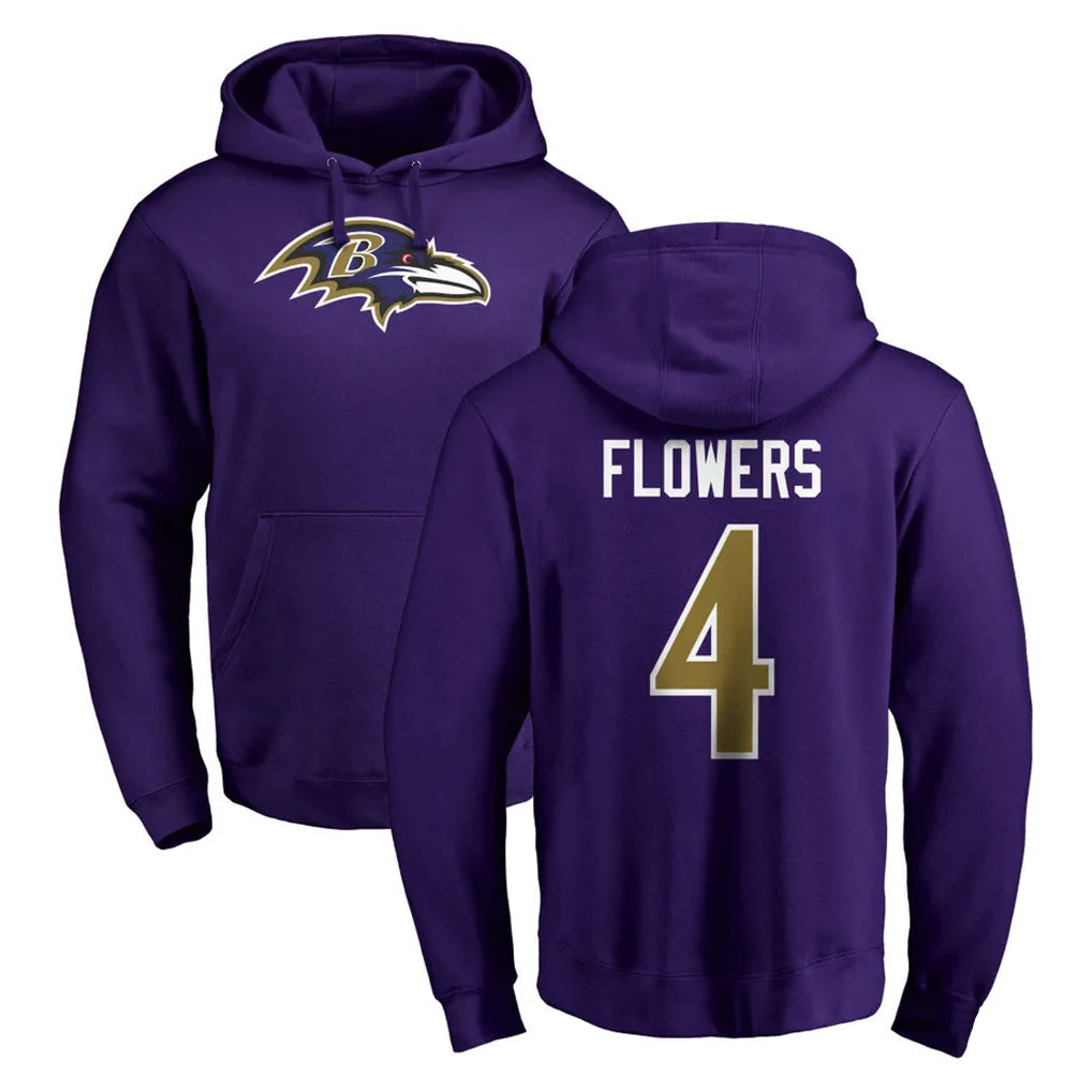Kooe B.Ravens #4 Zay Flowers Player Purple Salute to Service Pullover Hoodie Stitched Jerseys
