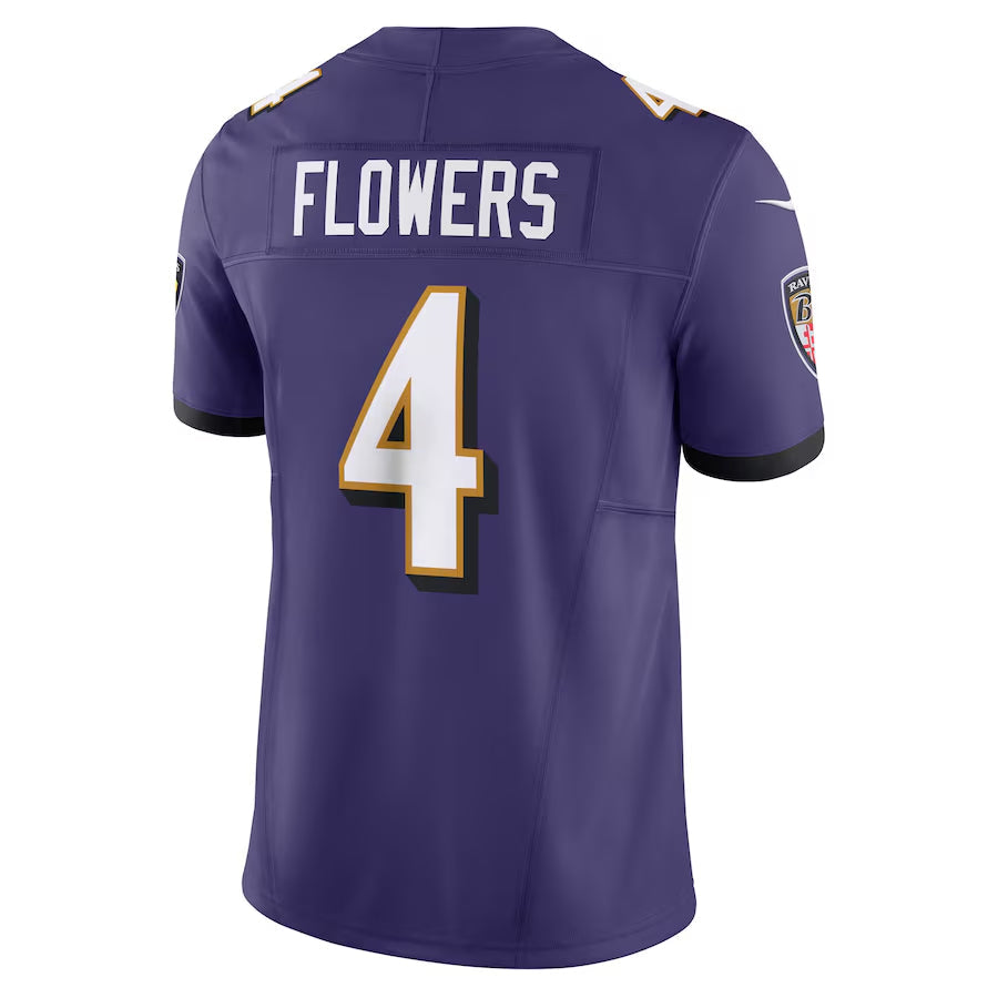 Kooe B.Ravens #4 Zay Flowers Player Purple Vapor F.U.S.E. Limited Home Game Stitched Jerseys