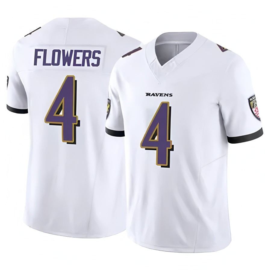 Kooe B.Ravens #4 Zay Flowers Player White Vapor F.U.S.E. Limited Home Game Stitched Jerseys