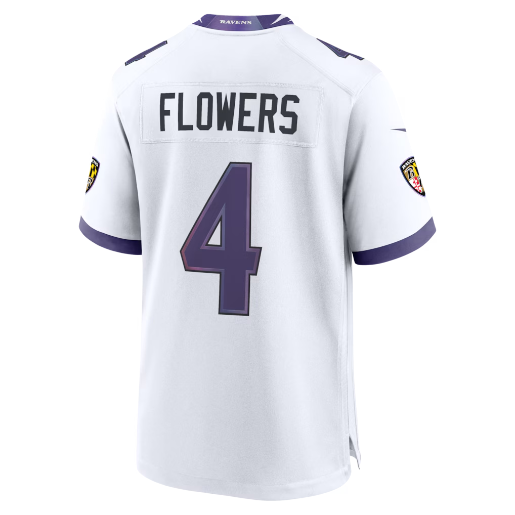 Kooe B.Ravens #4 Zay Flowers White Game Stitched Jerseys