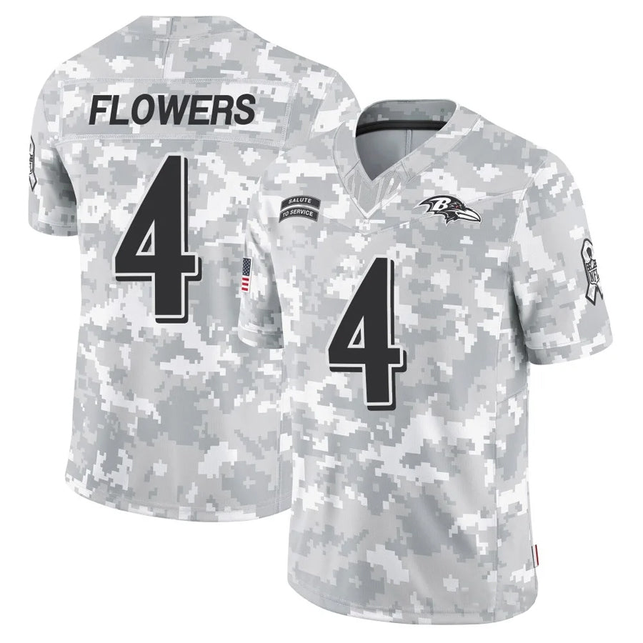 Kooe B.Ravens #4 Zay Flowers Player Arctic Camo Salute to Service Limited Stitched Jerseys
