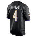 Kooe B.Ravens #4 Zay Flowers Player Black Home Game Stitched Jerseys
