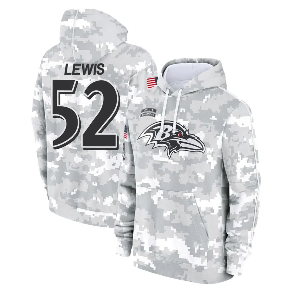 Kooe B.Ravens #52 Ray Lewis Player Arctic Camo Salute To Service Hoodie Stitched Jerseys
