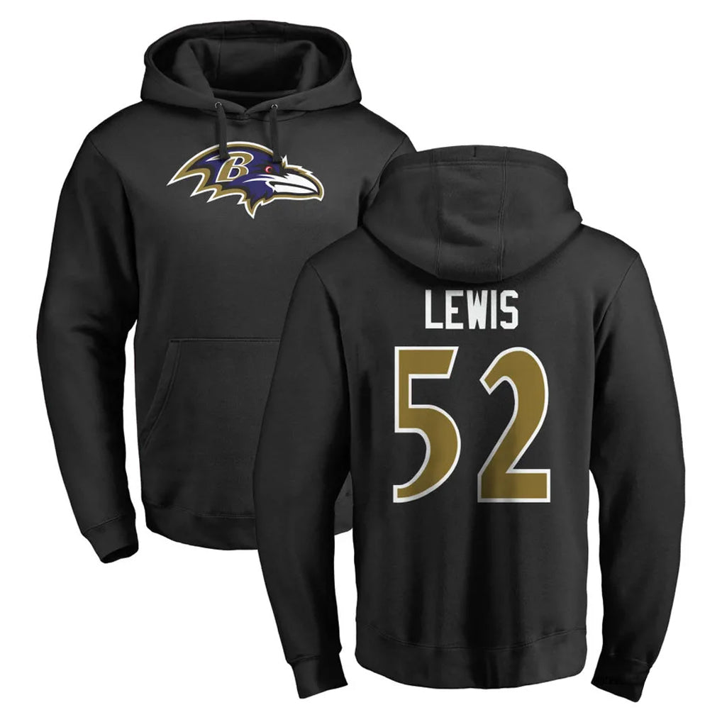 Kooe B.Ravens #52 Ray Lewis Player Black Pullover Hoodie Stitched Jerseys