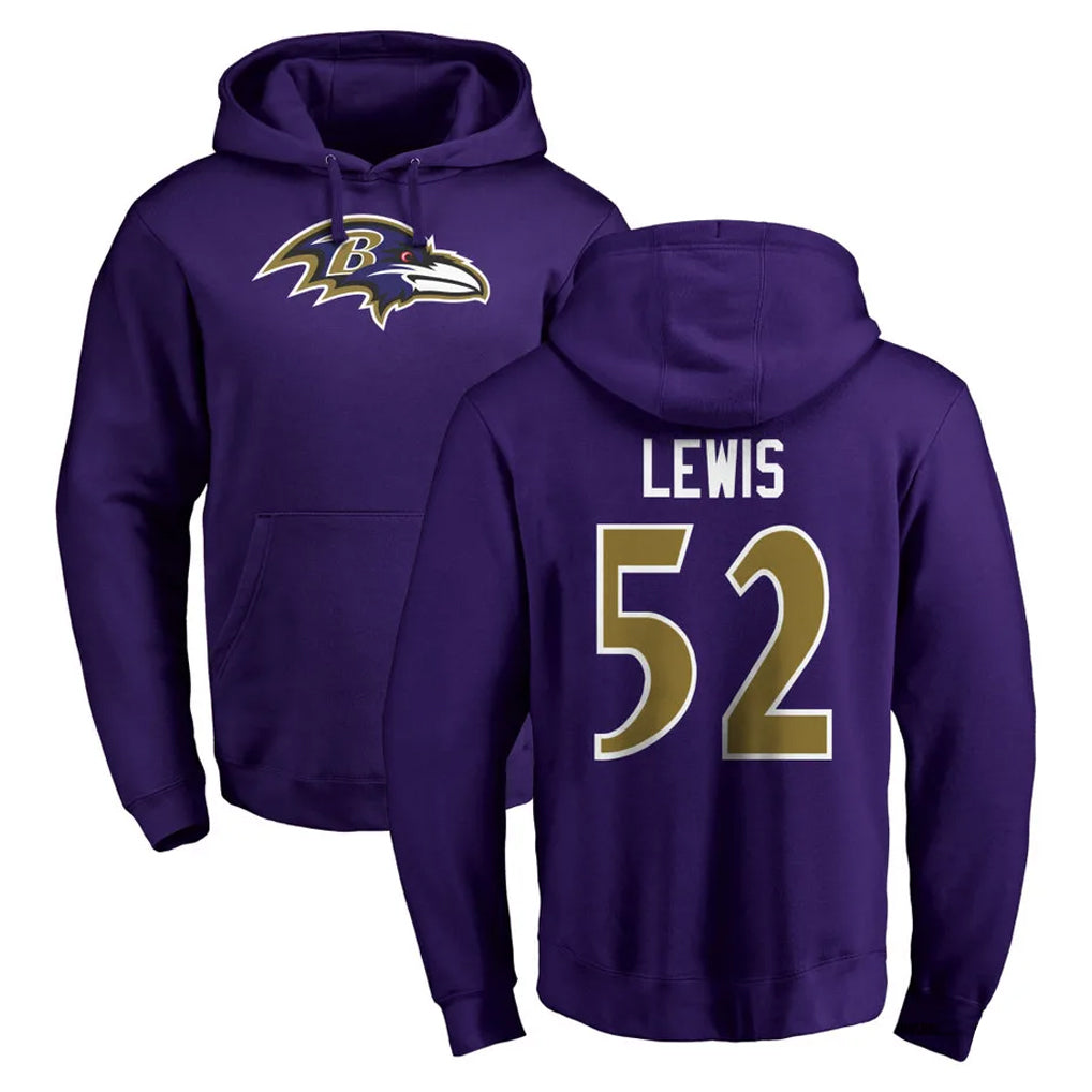 Kooe B.Ravens #52 Ray Lewis Player Purple Salute to Service Pullover Hoodie Stitched Jerseys