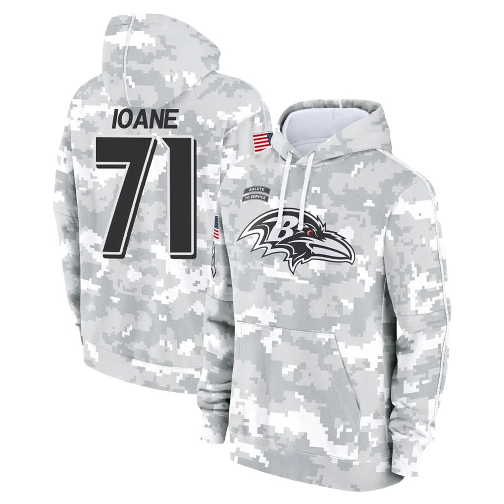 Kooe B.Ravens #71 Olaivavega Ioane Player Arctic Camo Salute To Service Hoodie Stitched Jerseys