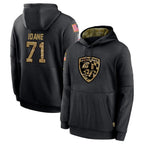 Kooe B.Ravens #71 Olaivavega Ioane Player Black Salute to Service Pullover Hoodie Stitched Jerseys