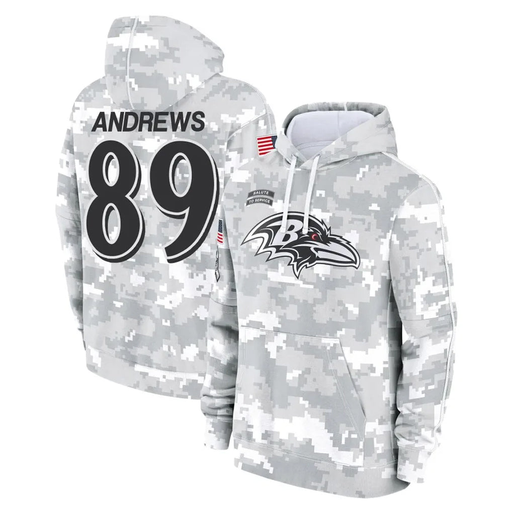Kooe B.Ravens #89 Mark Andrews Player Arctic Camo Salute To Service Hoodie Stitched Jerseys