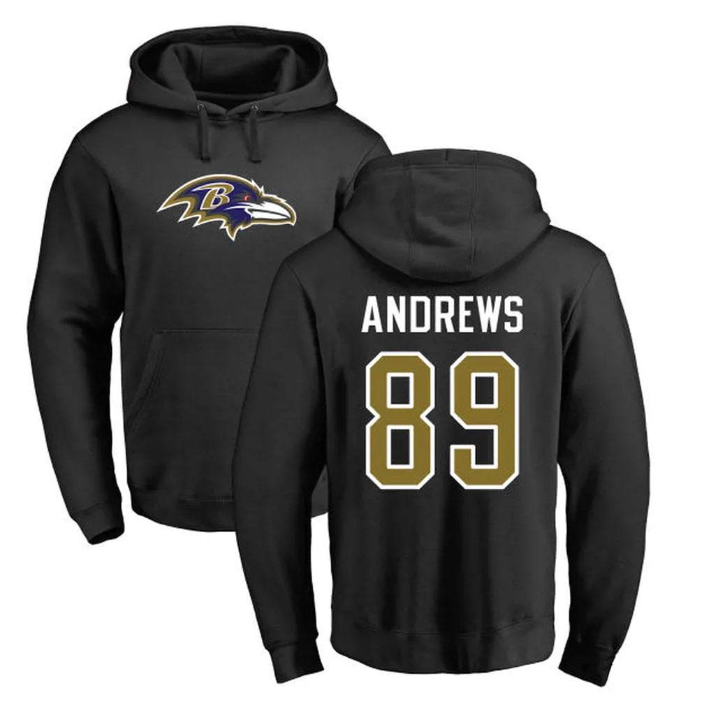Kooe B.Ravens #89 Mark Andrews Player Black Pullover Hoodie Stitched Jerseys