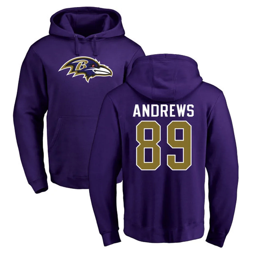 Kooe B.Ravens #89 Mark Andrews Player Purple Salute to Service Pullover Hoodie Stitched Jerseys