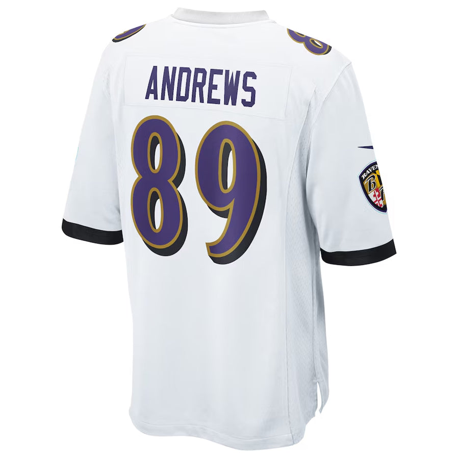 Kooe B.Ravens #89 Mark Andrews Player White Replica Game Stitched Jerseys