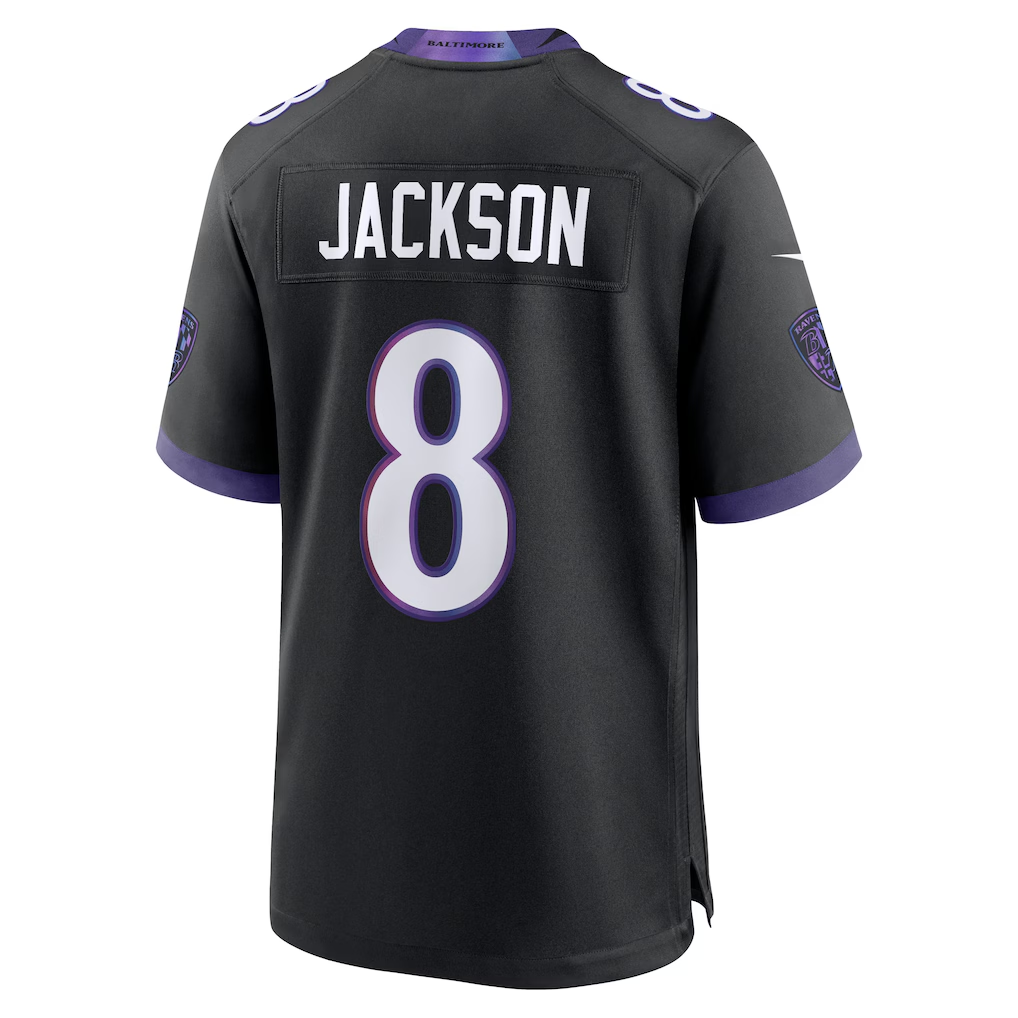 Kooe B.Ravens #8 Lamar Jackson Black Alternate Game Stitched Jerseys