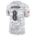 Kooe B.Ravens #8 Lamar Jackson Player Arctic Camo Salute to Service Limited Stitched Jerseys