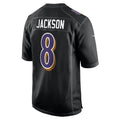 Kooe B.Ravens #8 Lamar Jackson Player Black Carbon Fashion Home Game Stitched Jerseys
