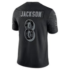 Kooe B.Ravens #8 Lamar Jackson Player Black REFLECTIVE Limited Stitched Jerseys