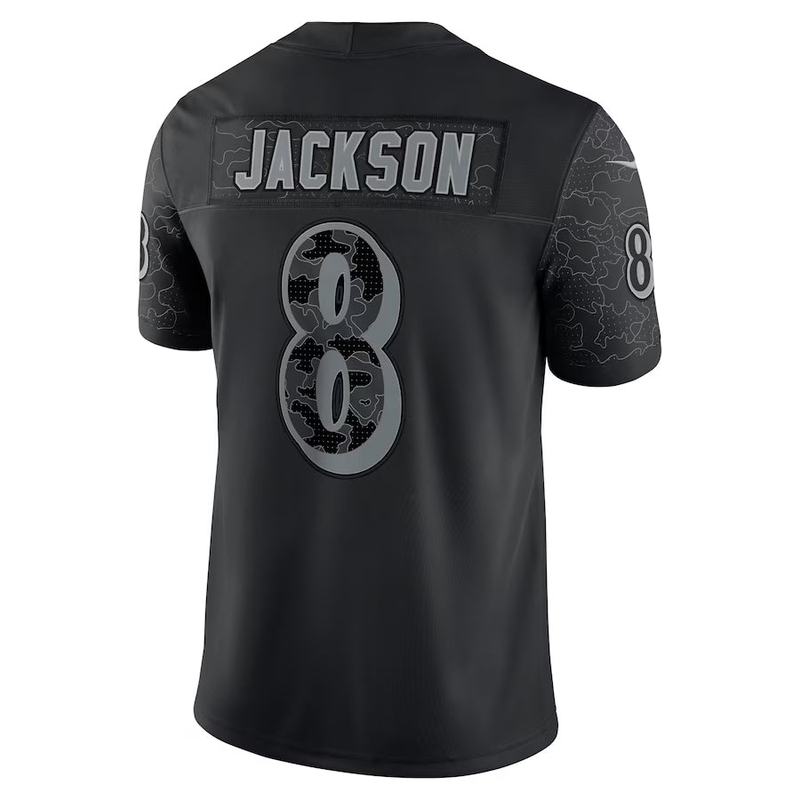 Kooe B.Ravens #8 Lamar Jackson Player Black REFLECTIVE Limited Stitched Jerseys