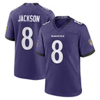 Kooe B.Ravens #8 Lamar Jackson Player Purple Home Game Stitched Jerseys