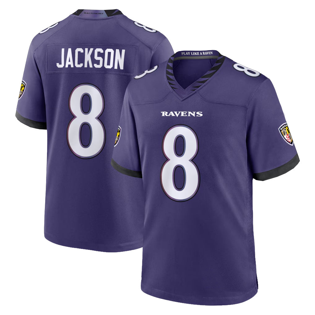 Kooe B.Ravens #8 Lamar Jackson Player Purple Home Game Stitched Jerseys
