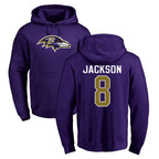 Kooe B.Ravens #8 Lamar Jackson Player Purple Salute to Service Pullover Hoodie Stitched Jerseys