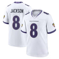 Kooe B.Ravens #8 Lamar Jackson Player White Home Game Stitched Jerseys