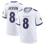 Kooe B.Ravens #8 Lamar Jackson Player White Home Game Stitched Jerseys