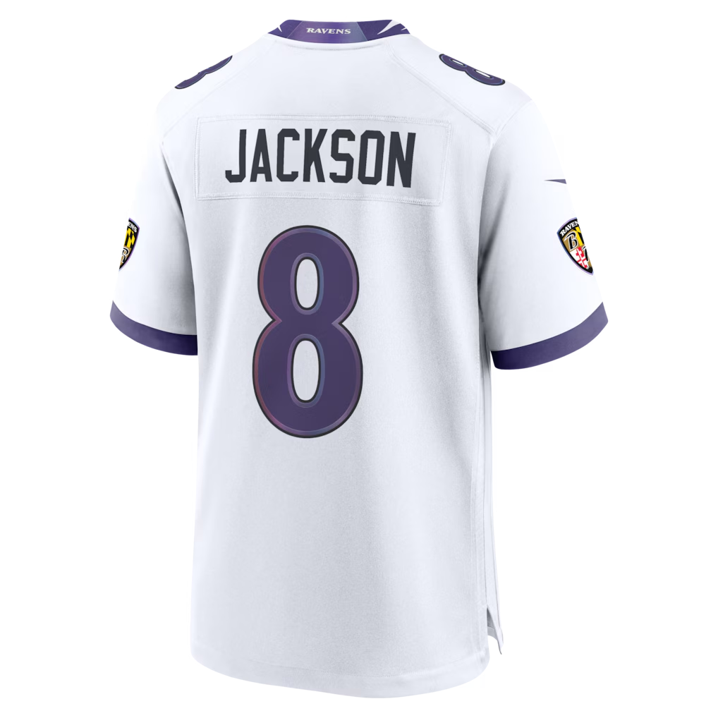Kooe B.Ravens #8 Lamar Jackson White Game Stitched Jerseys