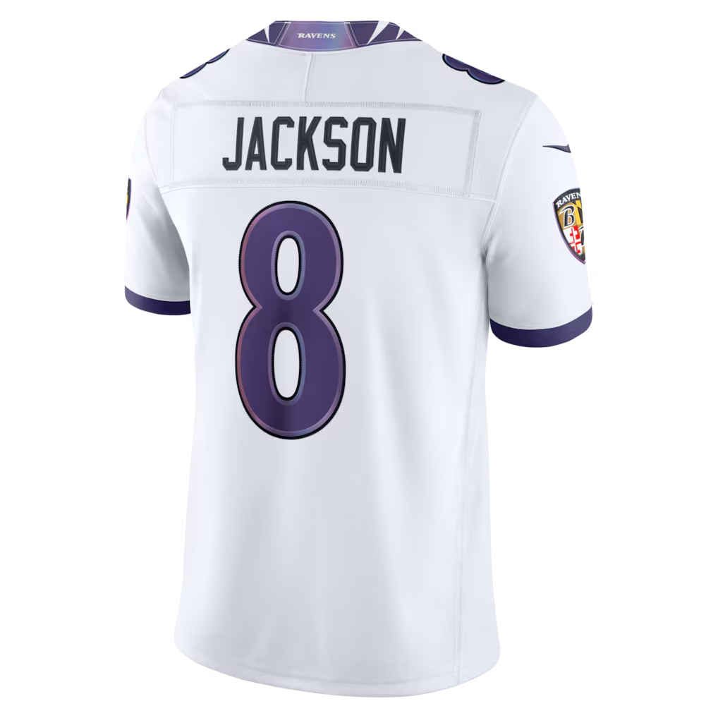 Kooe B.Ravens #8 Lamar Jackson White Vapor F.U.S.E. Stitched Limited Jerseys