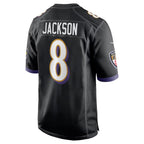 Kooe B.Ravens #8 Lamar Jackson Player Black Alternate Game Stitched Jerseys