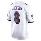 Kooe B.Ravens #8 Lamar Jackson Player White Game Stitched Jerseys