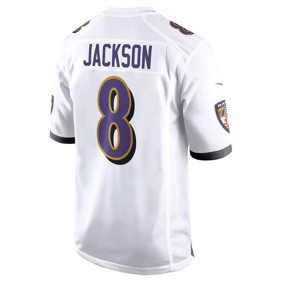 Kooe B.Ravens #8 Lamar Jackson Player White Game Stitched Jerseys