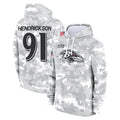 Kooe B.Ravens #91 Trey Hendrickson Player Arctic Camo Salute To Service Hoodie Stitched Jerseys