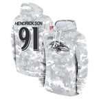 Kooe B.Ravens #91 Trey Hendrickson Player Arctic Camo Salute To Service Hoodie Stitched Jerseys