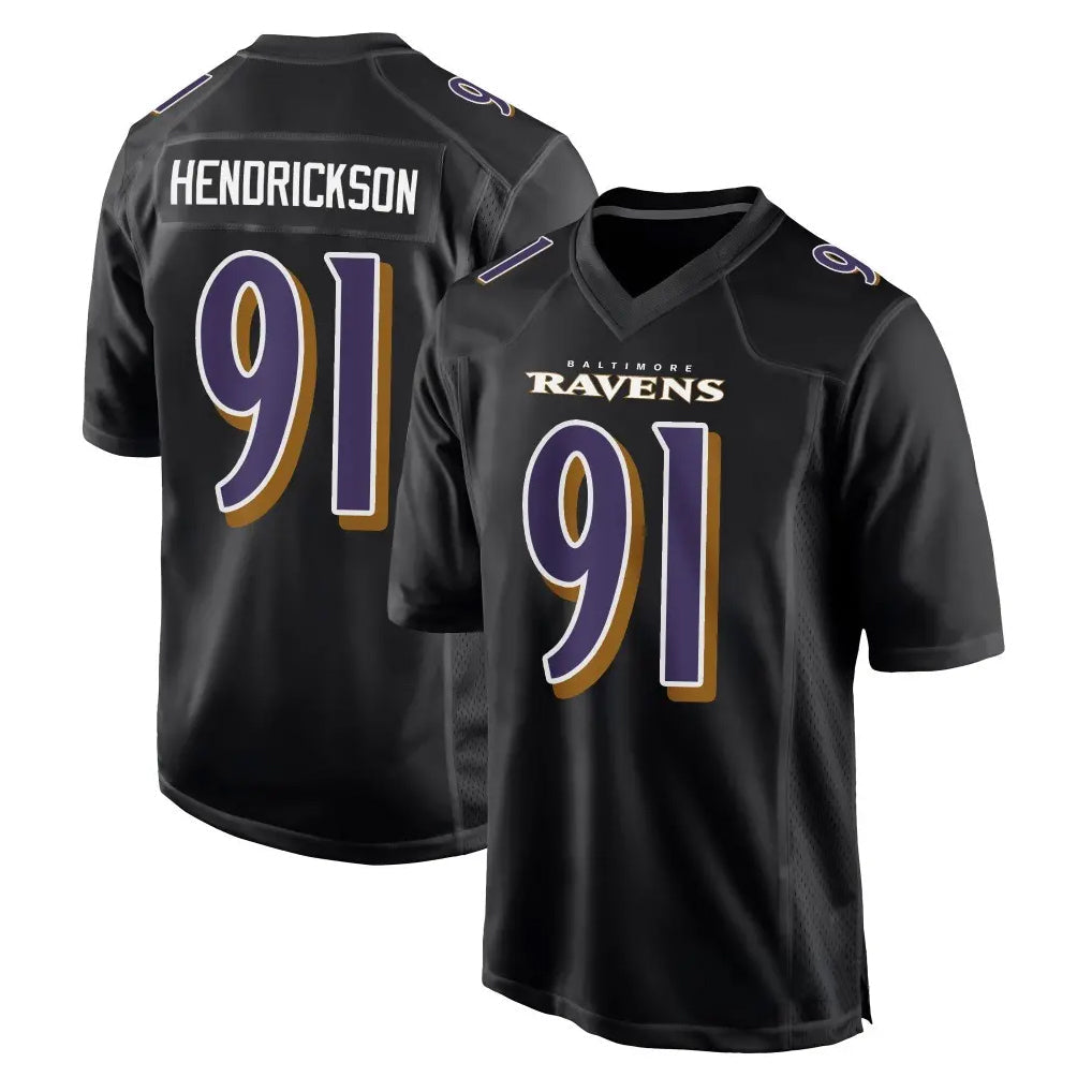 Kooe B.Ravens #91 Trey Hendrickson Player Black Carbon Fashion Home Stitched Jerseys