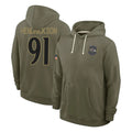 Kooe B.Ravens #91 Trey Hendrickson Player Olive Salute to Service Hoodie Stitched Jerseys