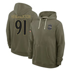 Kooe B.Ravens #91 Trey Hendrickson Player Olive Salute to Service Hoodie Stitched Jerseys