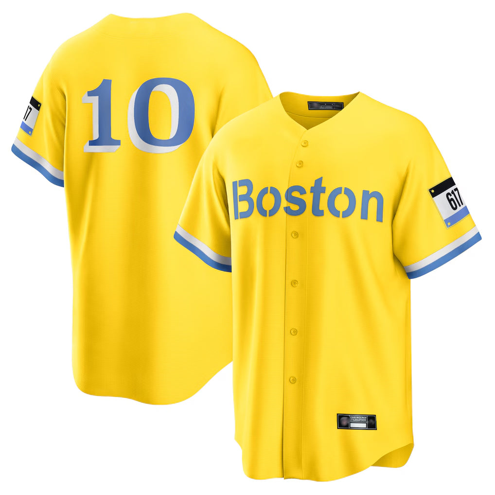 Kooe B.Red Sox #10 Trevor Story Player Yellow Home Game Stitched Jerseys