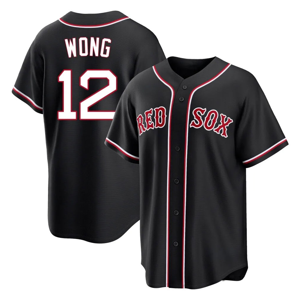 Kooe B.Red Sox #12 Connor Wong Player Black Out Home Game Stitched Jerseys
