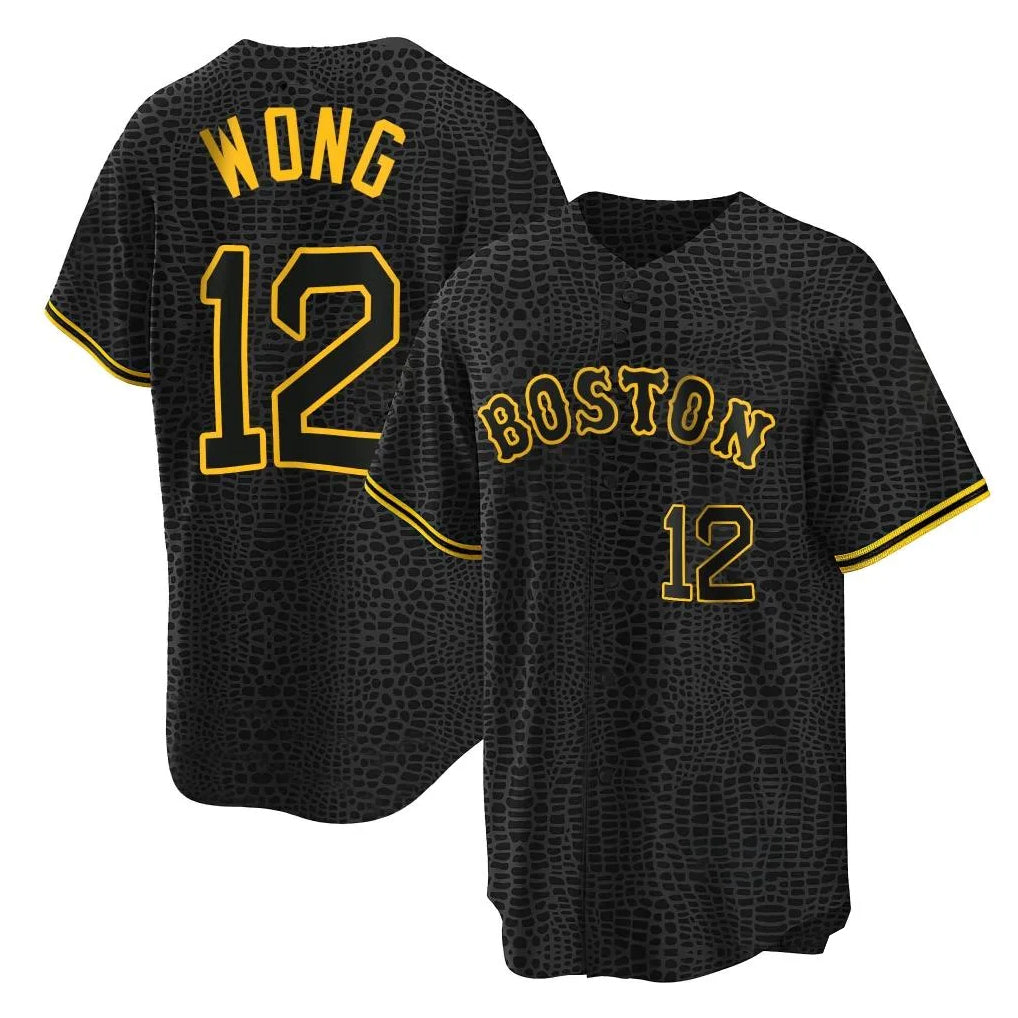 Kooe B.Red Sox #12 Connor Wong Player Black Snake Skin City Home Game Stitched Jerseys