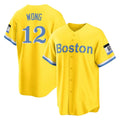 Kooe B.Red Sox #12 Connor Wong Player Yellow Home Game Stitched Jerseys