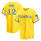 Kooe B.Red Sox #12 Connor Wong Player Yellow Home Game Stitched Jerseys