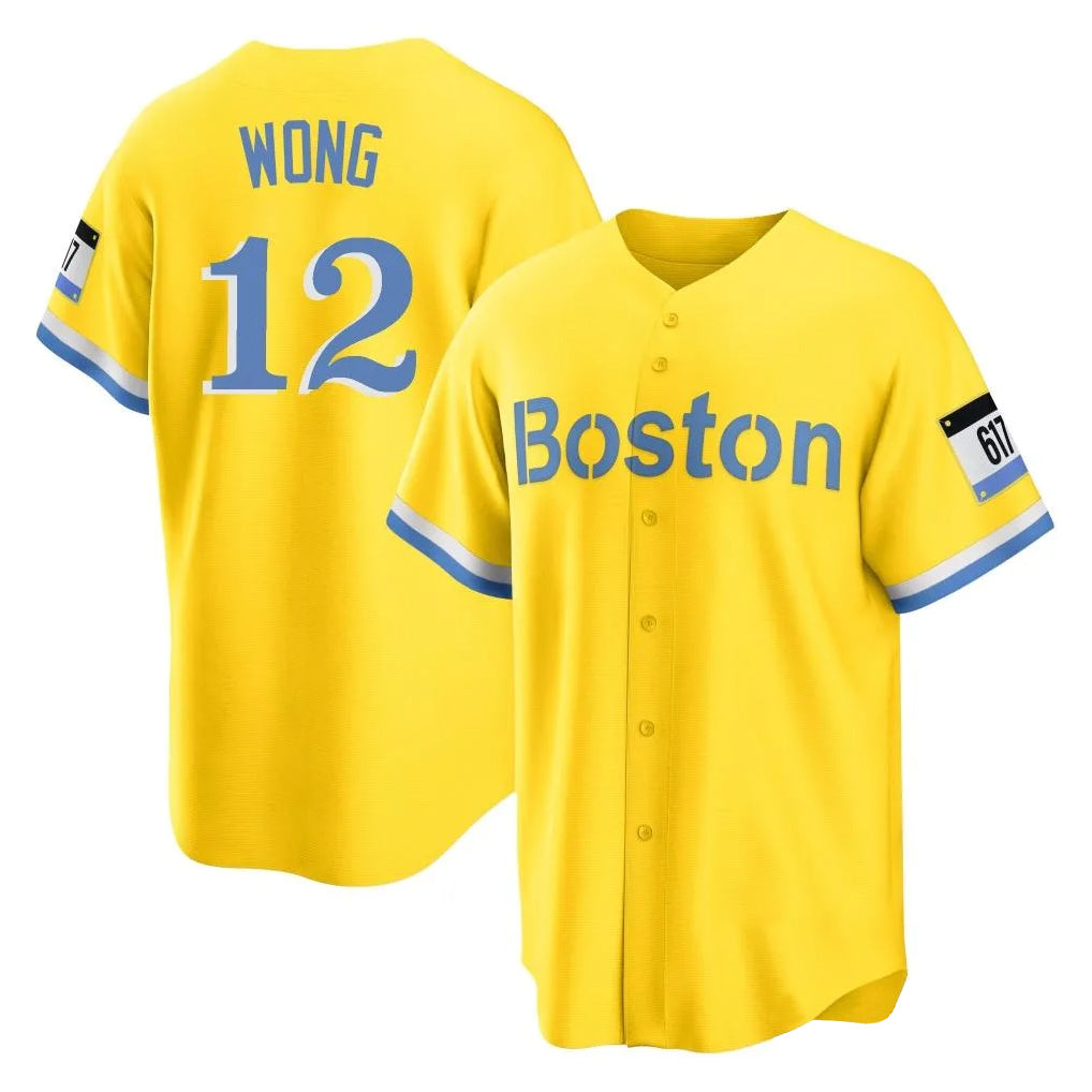 Kooe B.Red Sox #12 Connor Wong Player Yellow Home Game Stitched Jerseys